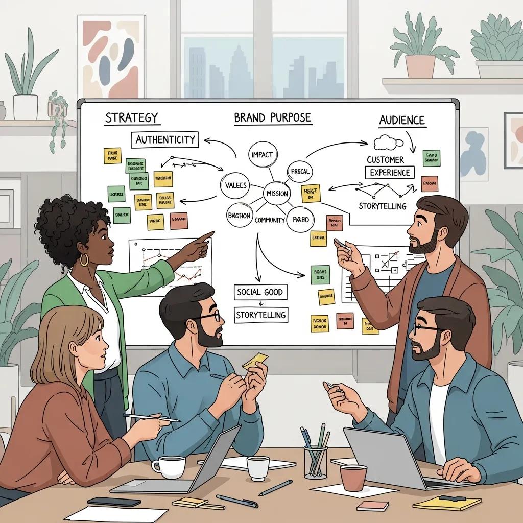Team brainstormsessie over purpose-driven branding strategieën